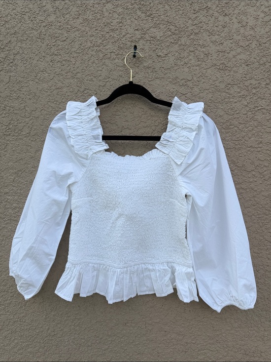 The Drop Tops - White Ruffled Smocked Peasant Top - Women